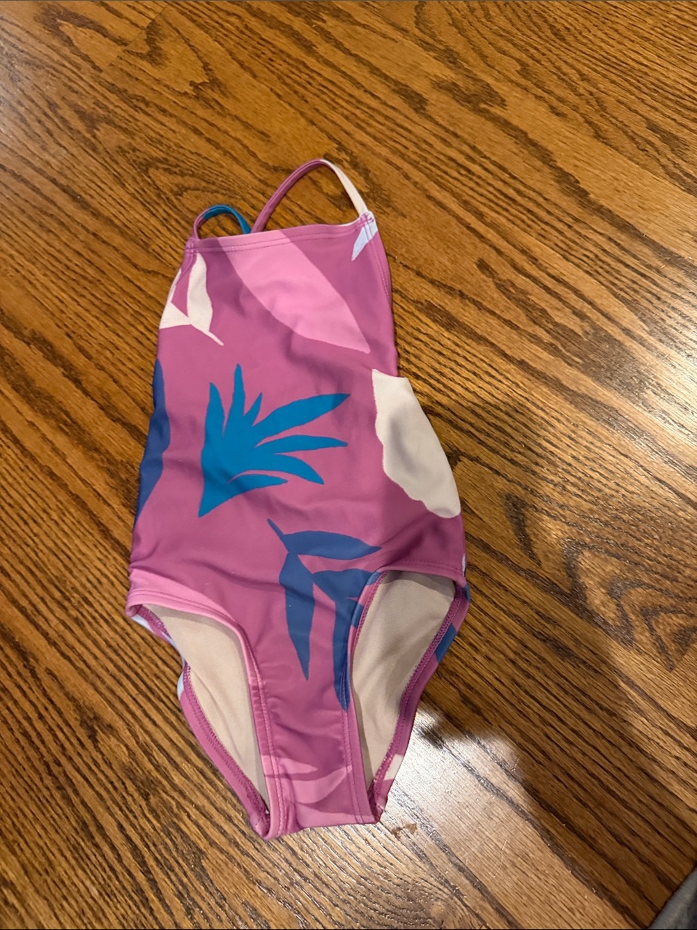 Tea Collection Pink One-Piece Swimsuit with Blue & White Floral Motif
